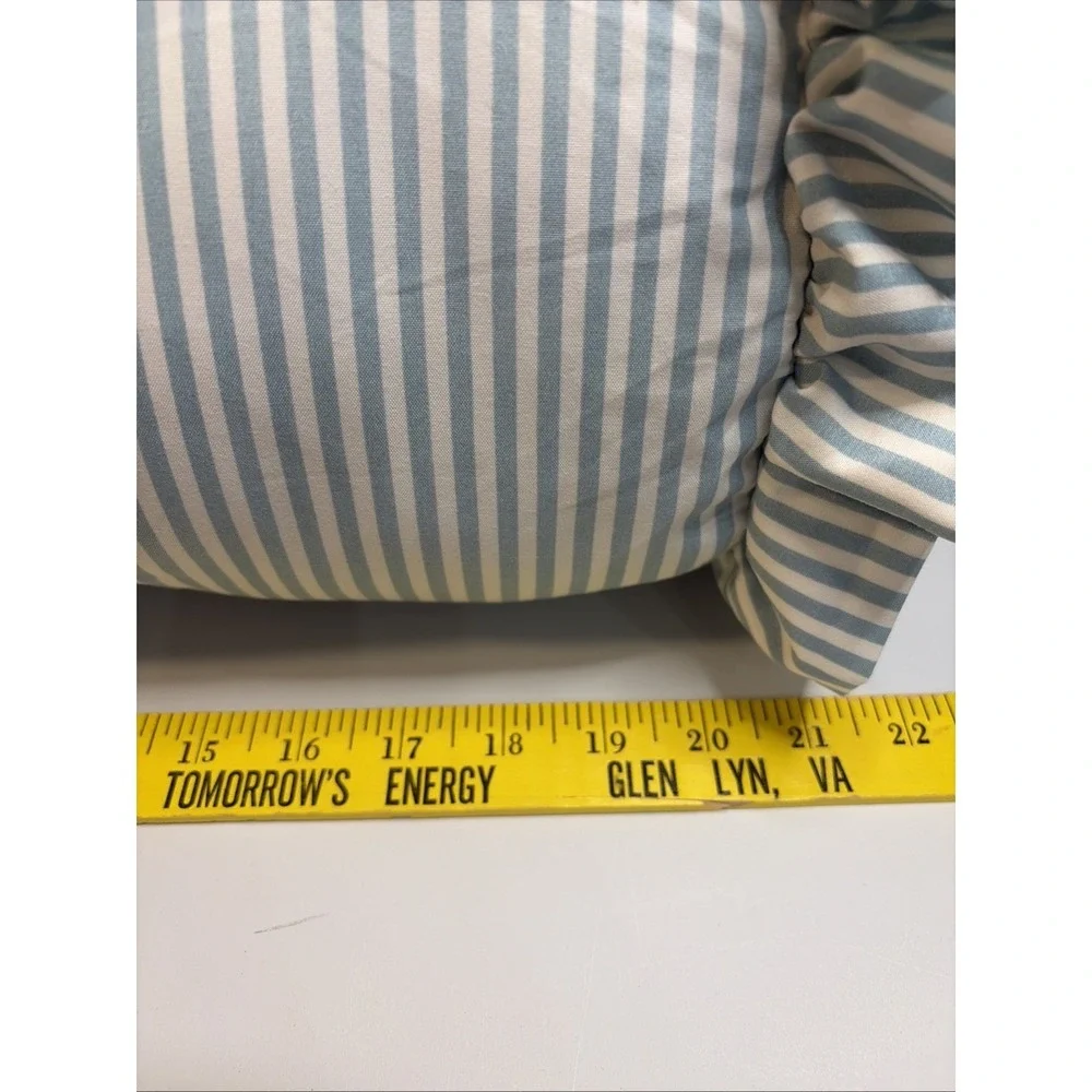 Blue & White Striped Bolster Pillow w/ Ruffled Ends